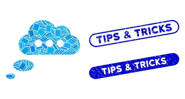 Rechthoek Collage Advies Wolk met gestructureerde tips en trucs Postzegels — Stockvector