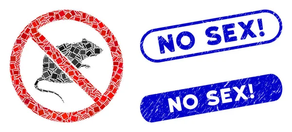 Mosaik Keine Ratten Ikone mit Coronavirus zerkratzt No Sex Ausrufezeichen — Stockvektor