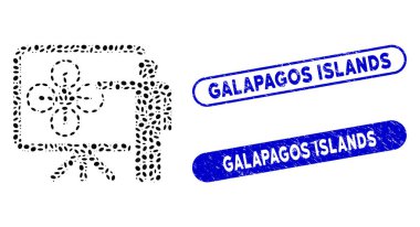 Oval Collage Copter Presentation with Scratched Galapagos Islands Seals