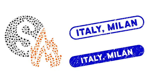 Οβάλ Ψηφιδωτή Φωτιά Καταστροφή Τιμή με Υφή Ιταλία, Milan Seals — Διανυσματικό Αρχείο