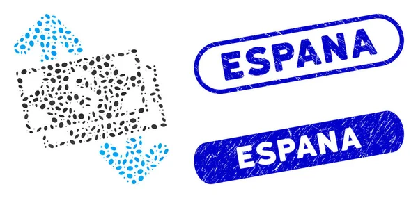 Ελλειπτικό Κολλάζ Τραπεζογραμμάτια που ξοδεύονται με Σφραγίδες Espana Distress — Διανυσματικό Αρχείο