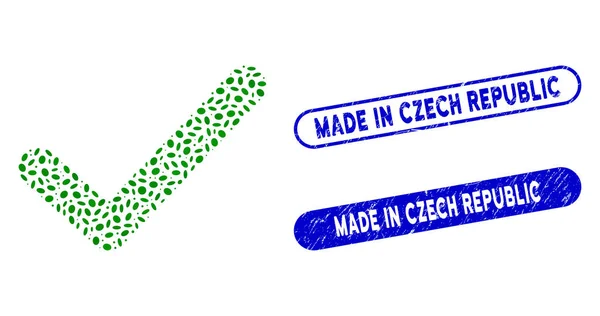 Elliptic Mosaic OK Tick with Grunge Made in Czech Republic Seals — 图库矢量图片