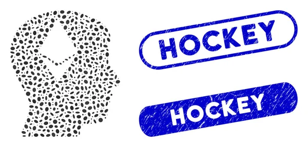 Ellipse Collage Athereum Thinking Head mit Grunge Hockey Wasserzeichen — Stockvektor