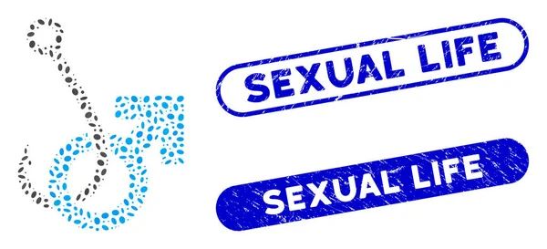 Elipse Collage Hooked Símbolo masculino con angustia Vida sexual marcas de agua — Vector de stock