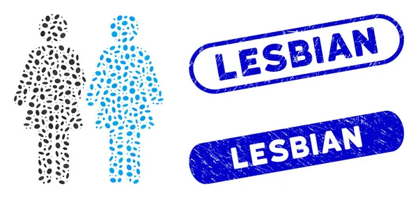 Ellipse mosaico lesbianas pareja con grunge lesbianas sellos — Vector de stock