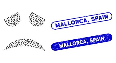 Oval Mozaik Üzgün Surat Gülen Surat Çizik Mallorca, İspanya Damgaları