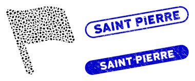 Grunge Saint Pierre Damgalı Eliptik Mozaik Bayrağı