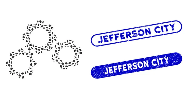 Oval Mosaic Gears com Scratched Jefferson City Watermarks — Vetor de Stock