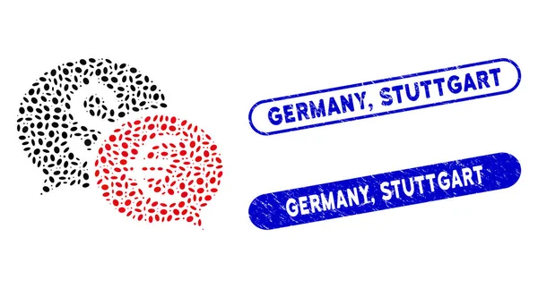 Elliptisk mosaik Valutaväxling Chatt med Grunge Tyskland, Stuttgart frimärken — Stock vektor