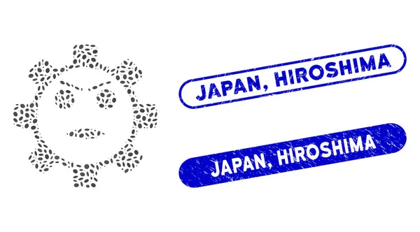 Ovale Mosaic Gear Angry Smiley avec texture japonaise, Hiroshima Seals — Image vectorielle