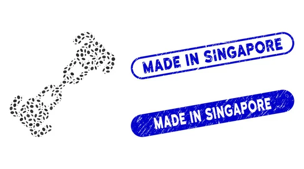 Cadeia de filhote de cachorro de colagem oval com angústia feita em marcas d 'água de Singapura — Vetor de Stock
