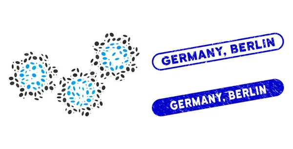 Ellipse Collage Cryptocurrency Process Gears with Distress Γερμανία, Βερολίνο Γραμματόσημα — Διανυσματικό Αρχείο
