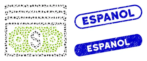 Billetes de mosaico elipse con marcas de agua de espanol rayadas — Vector de stock