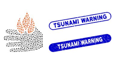 Eliptik Mozaik Yanık El Tsunami Tehlike Uyarı Damgaları