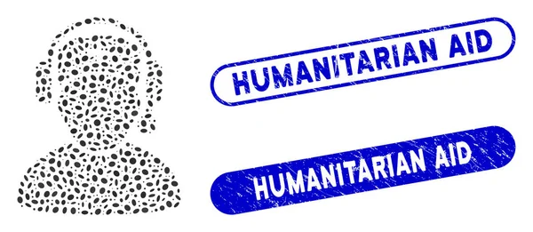 Oval Mosaik Arzt Call Center mit strukturierten Briefmarken für humanitäre Hilfe — Stockvektor