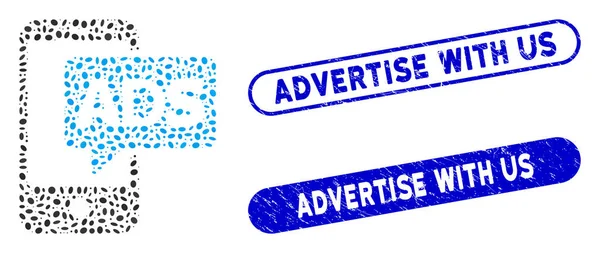 当社との遭難広告付き楕円形のコラージュモバイル広告シール — ストックベクタ