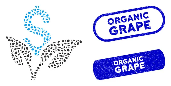 Mosaico Oval Eco Business Startup con Sellos de Uva Orgánica Texturizada — Archivo Imágenes Vectoriales