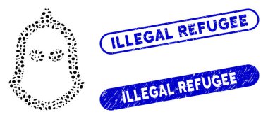 Grunge Yasadışı Mülteci Mührü ile Elips Kolajı Cellat Miğferi