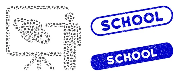 Palestra de Colagem Oval com Selos Escolares de Dificuldade —  Vetores de Stock