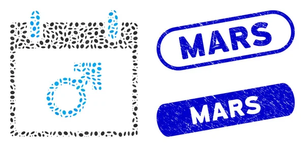 Ellipse Collage Mars Man Symbol kalenderdag med repade Mars frimärken — Stock vektor