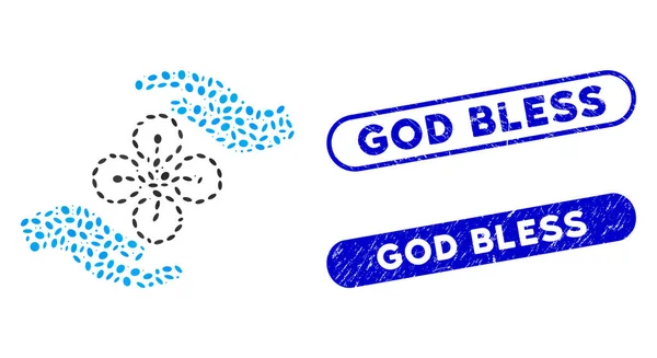Ellipse Mosaic Air Copter Soins des mains avec Grunge God Bless Seals — Image vectorielle