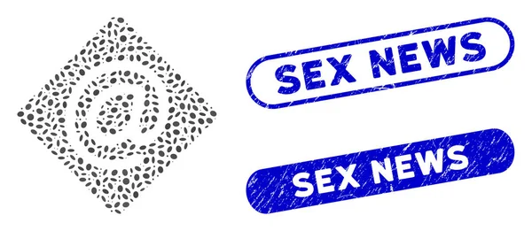 Oválná mozaika Email s úzkostí Sex News známky — Stockový vektor