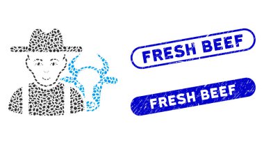 Grunge Taze Et Damgalı Elips Kolaj Sığır Çiftçisi