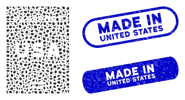 Passaporte americano Oval Mosaic com Distress Made in United States Selos —  Vetores de Stock