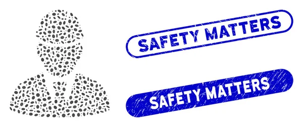 Oval Mosaic Engineer with Grunge Safety Matters Seals — Stock Vector
