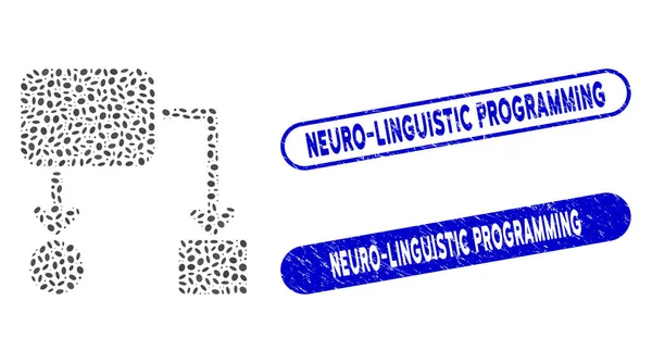 Grafico di flusso del collage ovale con filigrane di programmazione neuro-linguistica strutturate — Vettoriale Stock
