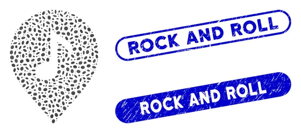 Marqueur de musique mosaïque ovale avec filigranes Rock and Roll texturés — Image vectorielle