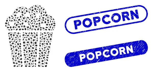 Ovaler Mosaik-Popcorn-Eimer mit texturierten Popcorn-Stempeln — Stockvektor