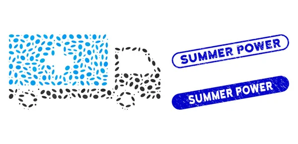 Coche de servicio oval Collage con sellos de potencia de verano texturizados — Vector de stock