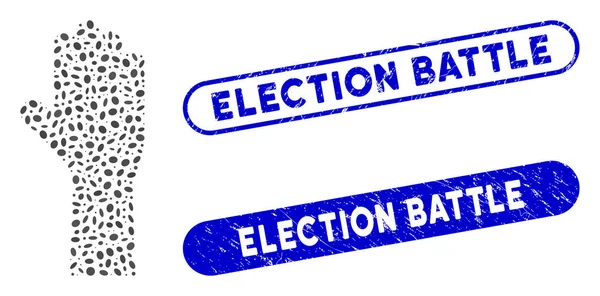 Elliptique Mosaïque Voter main avec Scratched Election Timbres de bataille — Image vectorielle