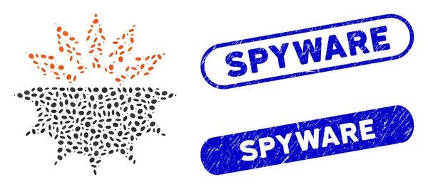 Οβάλ ψηφιδωτό ιική δομή με scratched σφραγίδες Spyware — Διανυσματικό Αρχείο