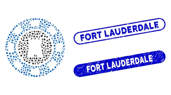 Ελλειπτικό Mosaic Bulwark Casino Chip με Grunge Fort Lauderdale Seals — Διανυσματικό Αρχείο