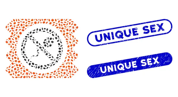Collage ellittico Spermicida preservativo con francobolli di sesso unici graffiati — Vettoriale Stock