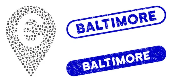 Mosaico elíptico Euro Mapa Marcador com texturizado Baltimore Selos — Vetor de Stock