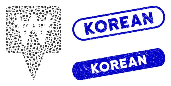 Oval Mosaic Korean Won Map Pointer with Scratched Korean Seals — стоковий вектор