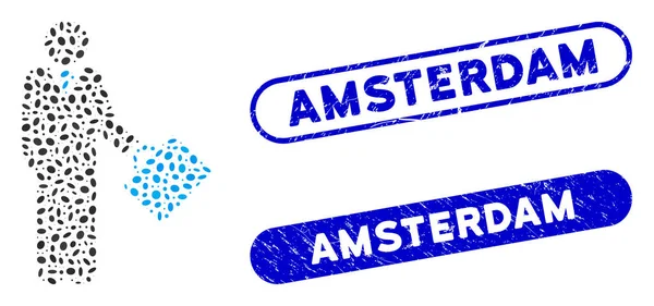 Ovális mozaik üzletember texturált amszterdami fókákkal — Stock Vector