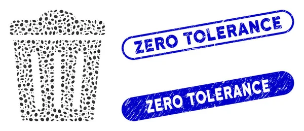 Lixeira de colagem de elipse com selos de tolerância zero Grunge — Vetor de Stock