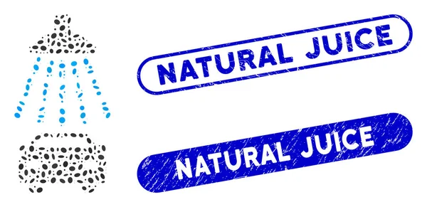 Elliptische Collage-Autodusche mit Grunge Natural Juice Wasserzeichen — Stockvektor