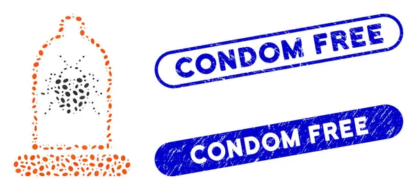 Préservatif elliptique Mosaic Bug Protection avec Distress Condom Free Seals — Image vectorielle