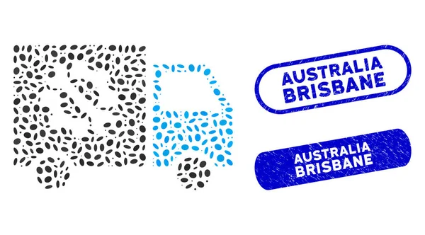 Elliptisk collage utrustning lastbil med Grunge Australien Brisbane frimärken — Stock vektor