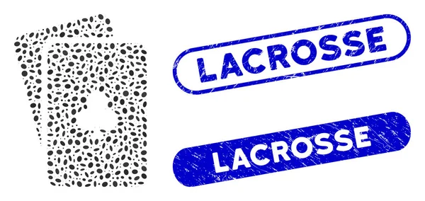 Clubes elípticos de mosaico jugando a las cartas con marcas de agua de lacrosse texturizado — Archivo Imágenes Vectoriales