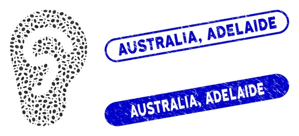 Elliptisk collage öra med repade Australien, Adelaide frimärken — Stock vektor