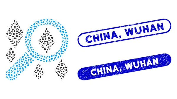 Oval Mosaik Suche Ethereum mit texturiertem China, Wuhan Wasserzeichen — Stockvektor
