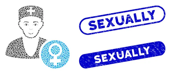 Médico ginecólogo elíptico Collage con sellos sexuales rayados — Vector de stock