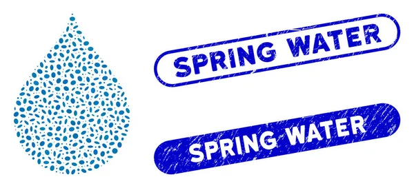 Gota elíptica Collage con Grunge Spring Water Watermarks — Archivo Imágenes Vectoriales