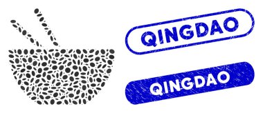 Ellipse Mosaic Asian Food with Grunge Qingdao Seals